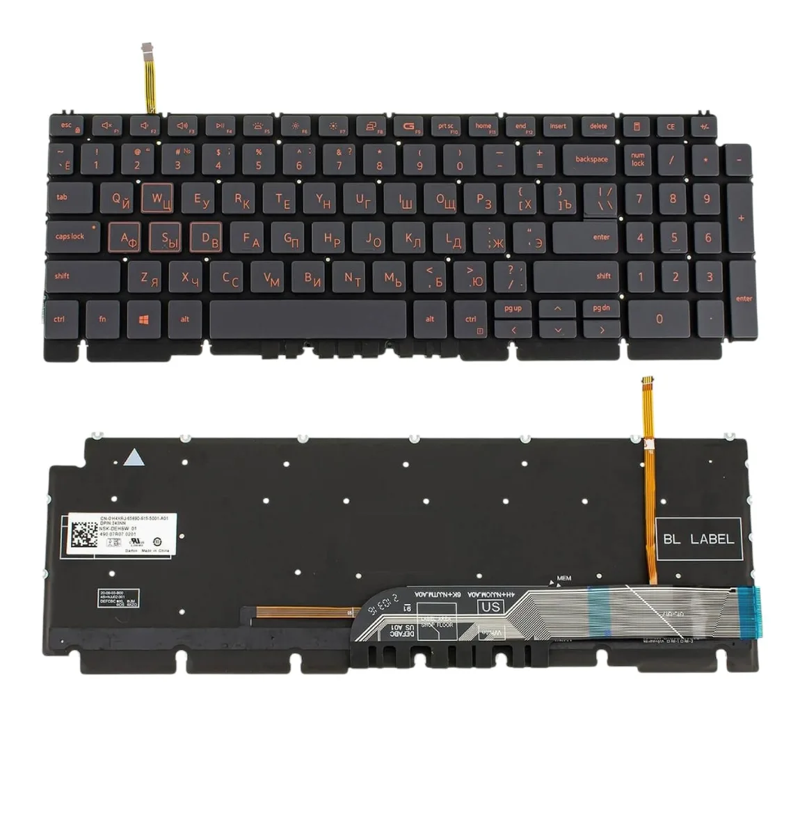 Клавіатура для ноутбука DELL G15 5510, 5515 rus, black, без фрейму, підсвічування клавіш RED (ОРІГИНАЛ)