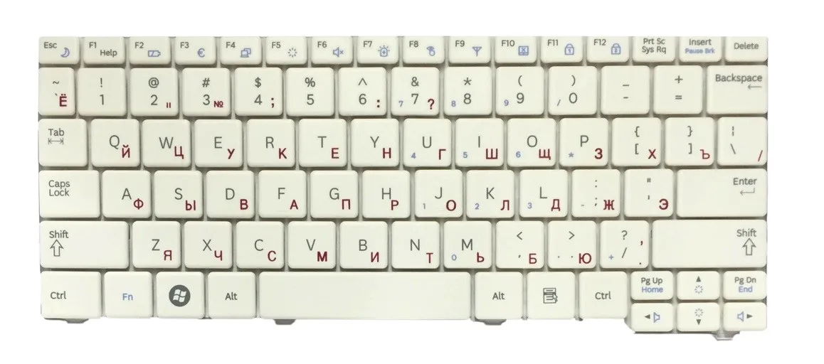 Клавиатура для ноутбука Samsung N102, N128, N140, N143, N145, N148, N150 (белая, RU)