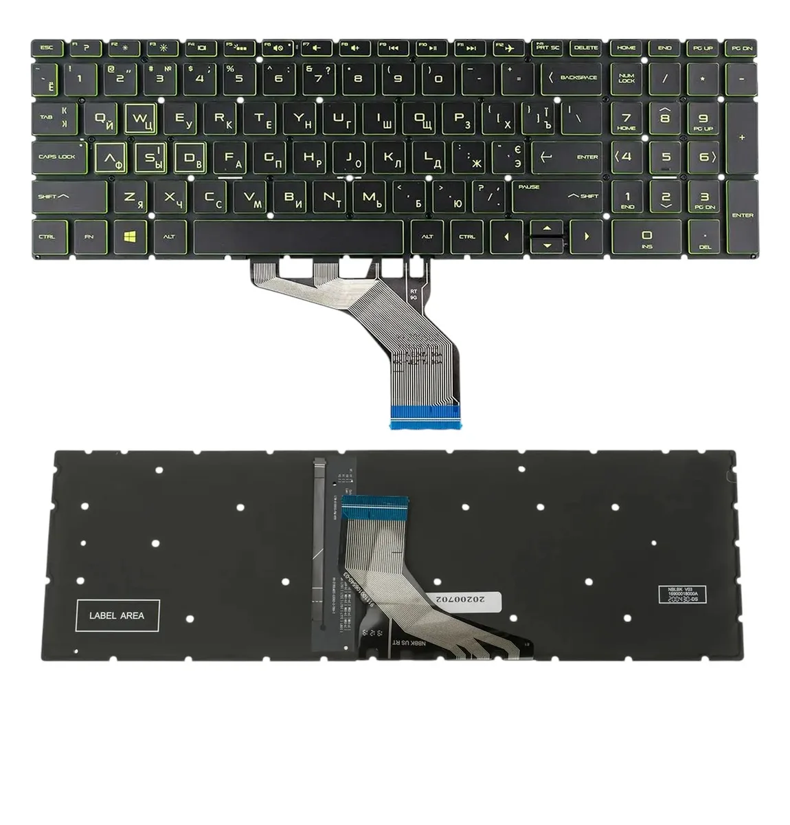 Клавіатура для ноутбука HP 15-cx, 15-ec (rus, підсвічування клавіш GREEN)