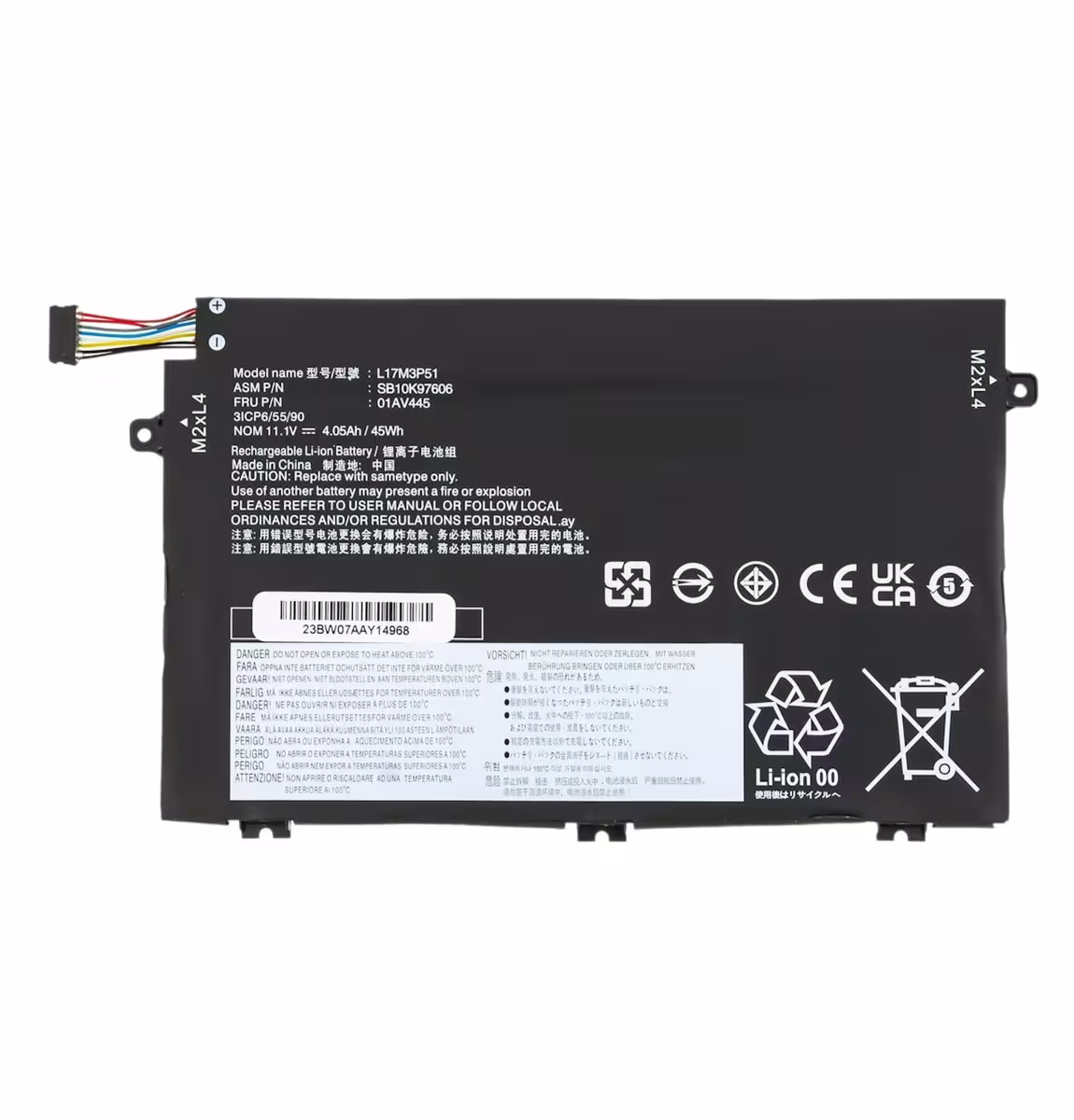 Батарея LENOVO L17M3P51 (Lenovo ThinkPad E480, E485, E490, E495, E580, E585, E590, E595, E14, E15) 11.1V 46Wh Black (SB10K97607)