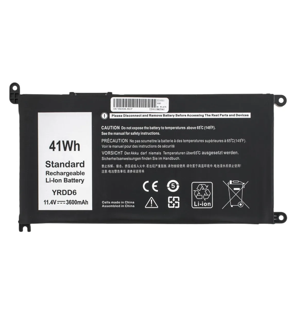 Батарея DELL YRDD6 (Vostro 15, Inspiron 15,14) 11.4 V 3600mAh 42 Wh Black