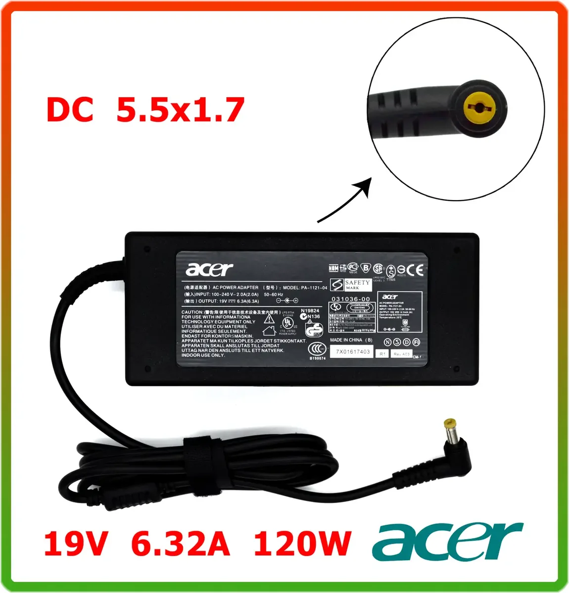 Блок живлення до ноутбука Acer 19 V 6.32 A 120 W (DC 5.5*1.7)