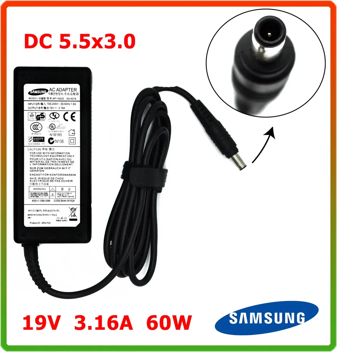 Блок живлення до ноутбука Samsung 19V 3.16 A 60W (DC 5.5*3.0)