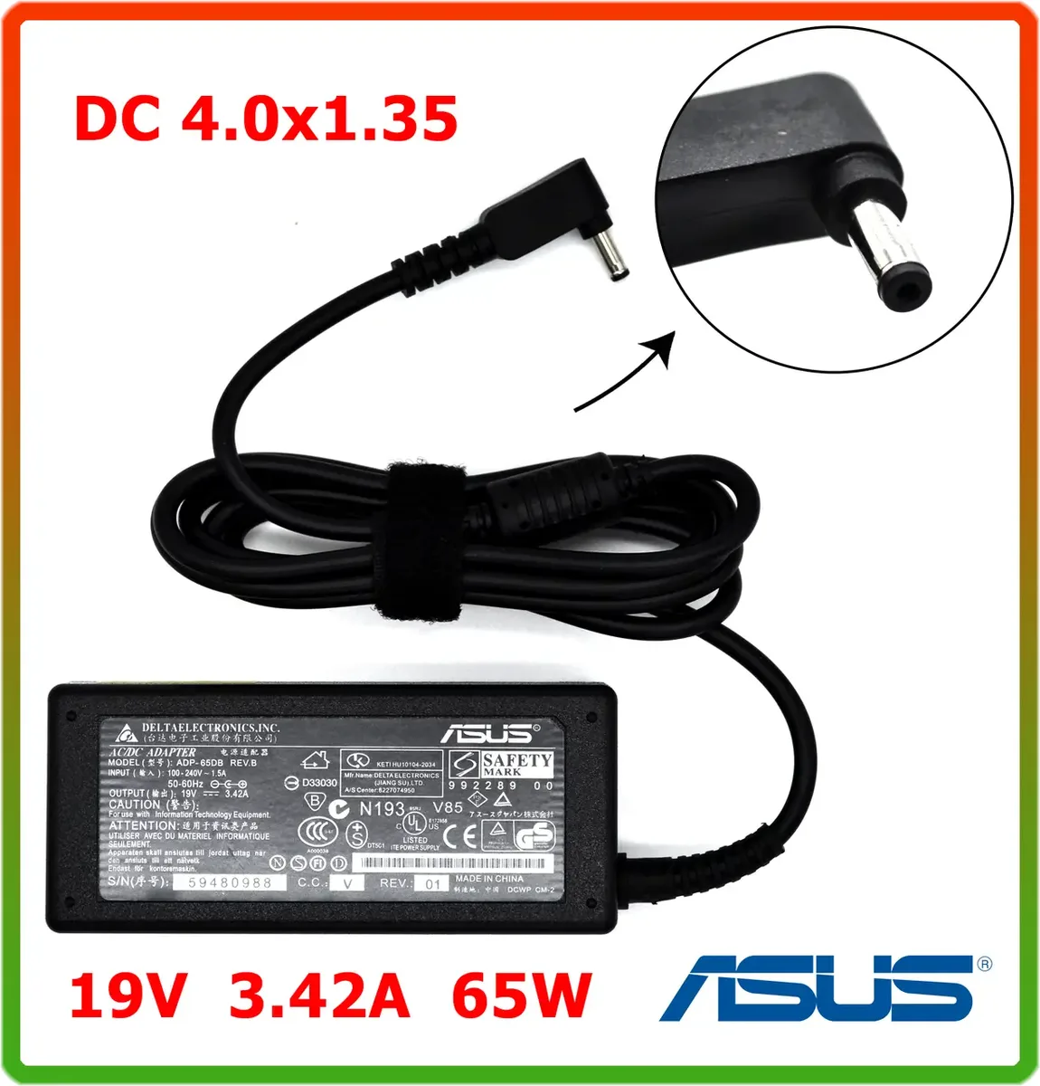 Блок живлення до ноутбука Asus 19V 3.42 A 65W (DC 4.0*1.35)
