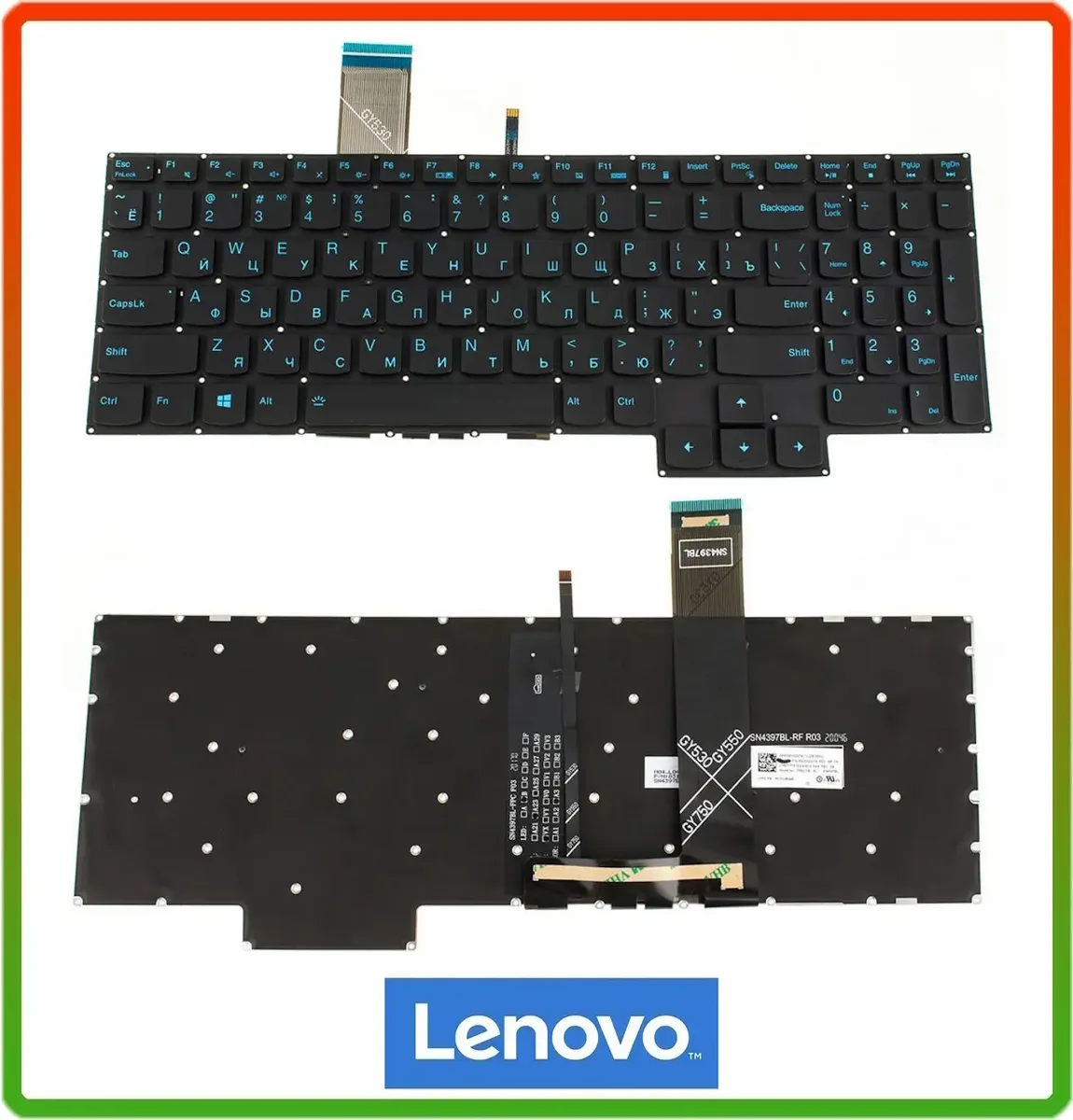 Клавіатура для ноутбука Lenovo Legion 5-15, IdeaPad Gaming 3-15 series (RU, з блакитною підсвіткою)
