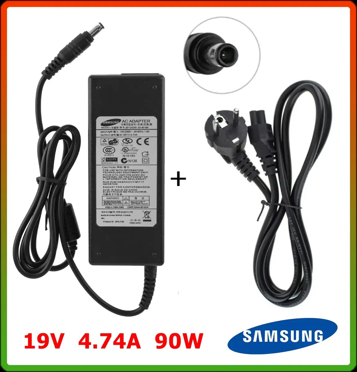 Блок живлення до ноутбука Samsung 19V 4.74 A 90W (DC 5.5*3.0) + кабель живлення