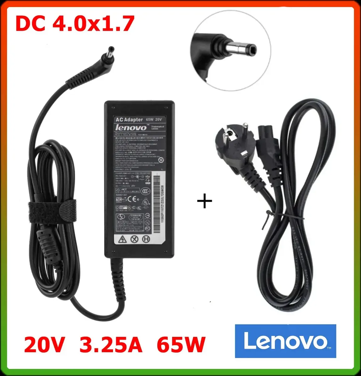 Блок живлення до ноутбука Lenovo 20V 3.25 A 65W (DC 4.0*1.7) + кабель живлення