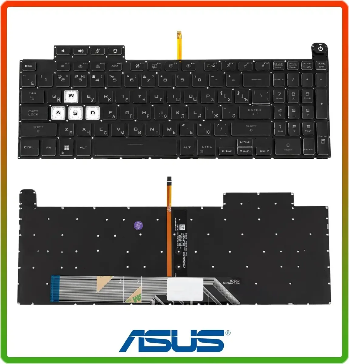 Клавіатура ASUS FX507, FX707, FX517, FA507, GA507, FA707, rus, black, без фрейму, підсвічування клавіш (RGB)