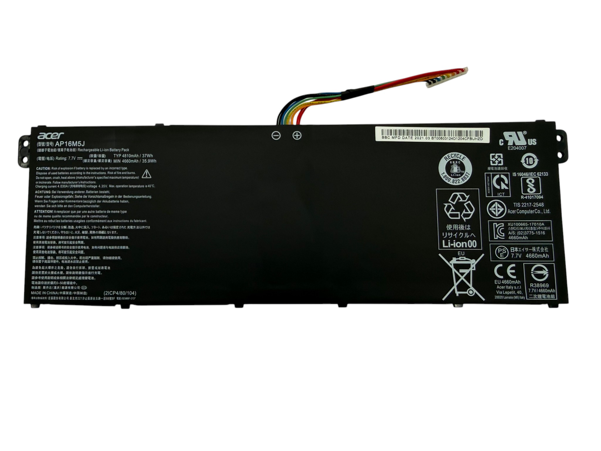 Батарея AP16M5J для ноутбука Acer A114-31 A314-31 A315-21 A315-21G 7.7V 4800mAh