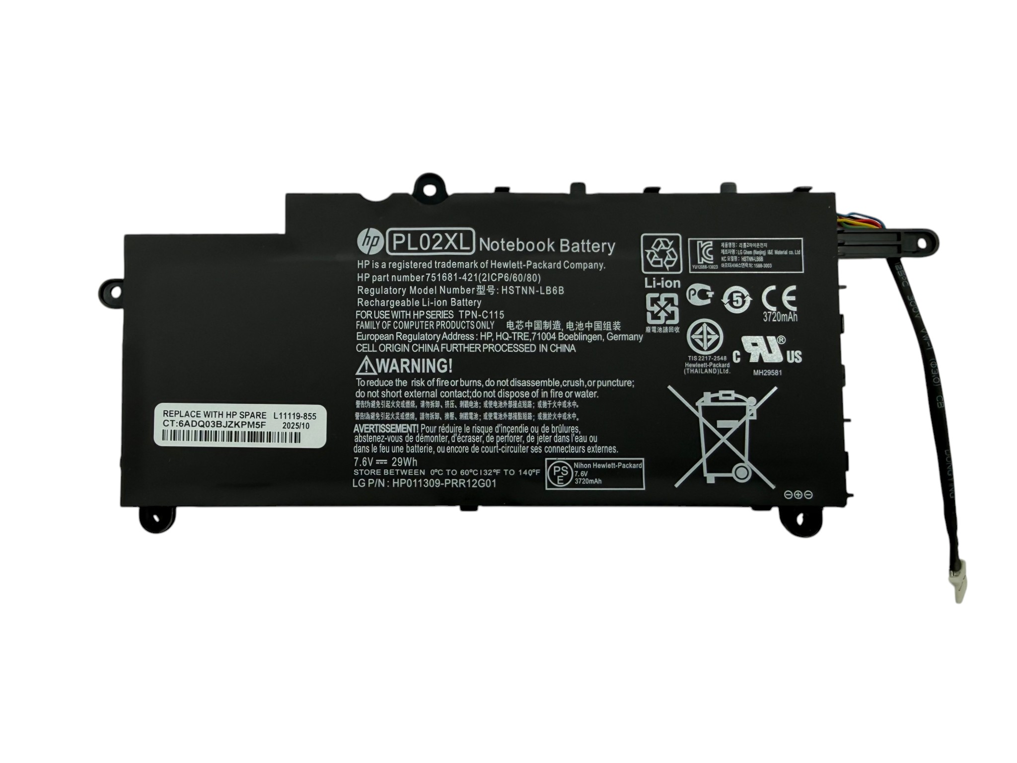 Батарея PL02XL для ноутбука HP Pavilion x360 11-N series (7.6V 3800mAh)